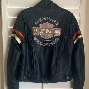 Authentic 3 in 1 Harley Davidson Black Orange Miss Enthusiast Leather Jacket Lrg